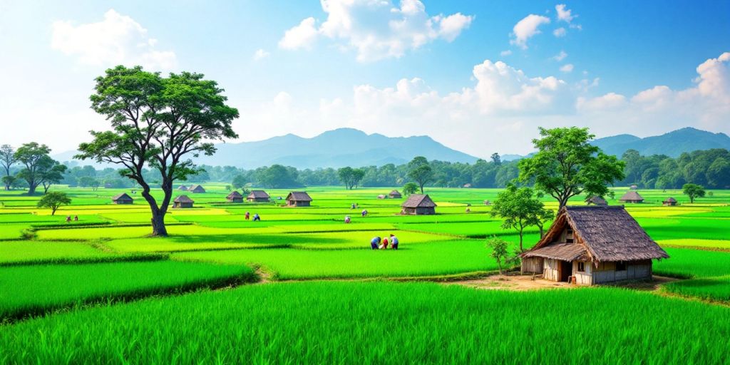 Ladang hijau dan petani di Desa Sialang Panjang.