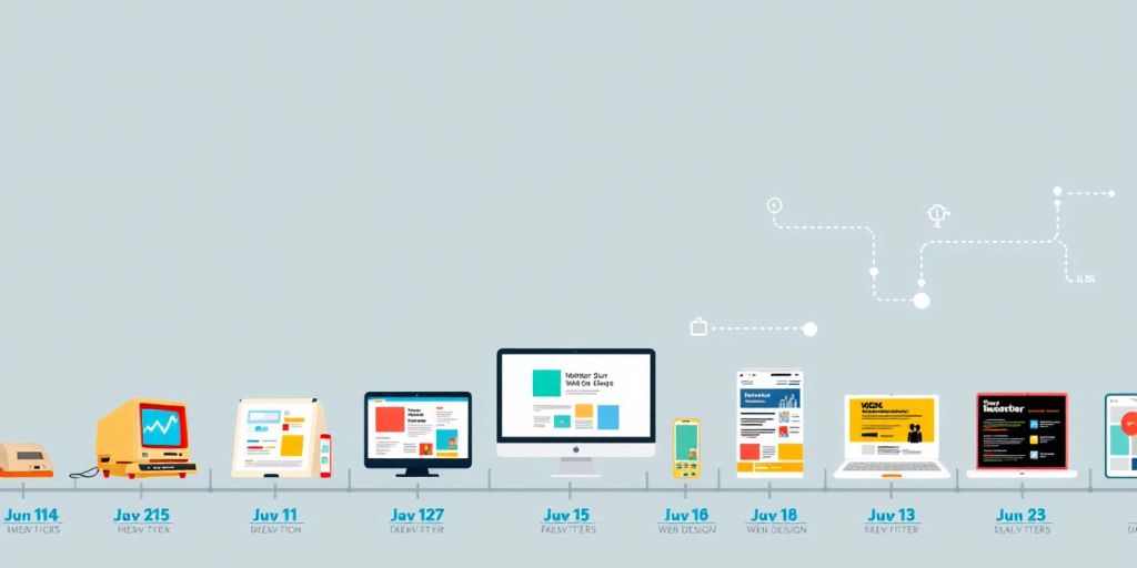 Sejarah website dengan komputer dan desain web klasik.